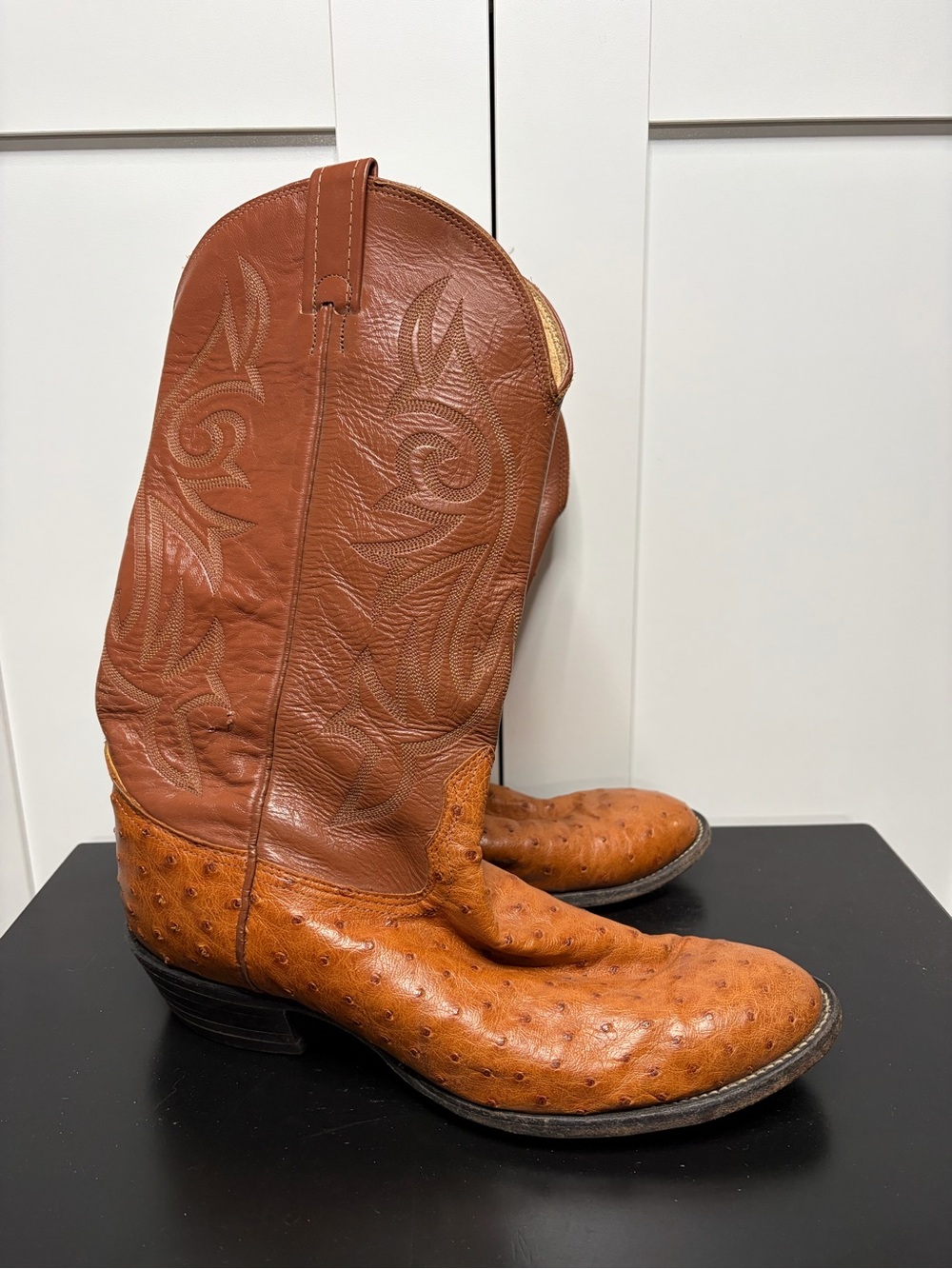 Nocona Full Quill Ostrich Leather Two Tone Western Cowboy Boots - Men's 10D USA